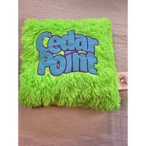 Cedar Point Neon Green Shaggy Plush Logo Pillow Peek-A-Boo Toys Souvenir 12x12